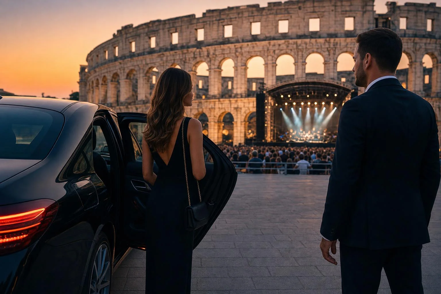 Pula Arena illuminated at night during a summer concert event
